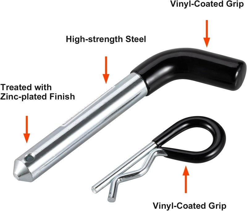 TOPSHINE Store Trailer Hitch Pin & Clip 4 Pack, 5/8 Inch Diameter with Rubber-Coated Vinyl Black Grip, Fits 2" Receiver - Image 2